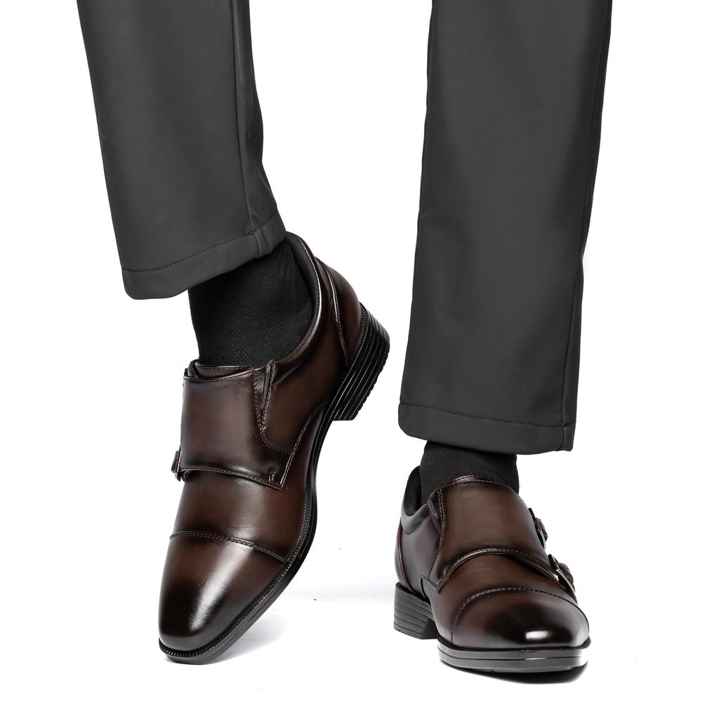 Деловая обувь для ношения во время кожаных туфель для платья Monk Genuine Straight Tip Easy to Premium Dark [Fox Sense] [Smooth standing] Мужская беговая обувь,