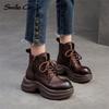 Женские ботинки из натуральной кожи, на шнуровке, с толстой подошвой, удобные повседневные байкерские ботинки