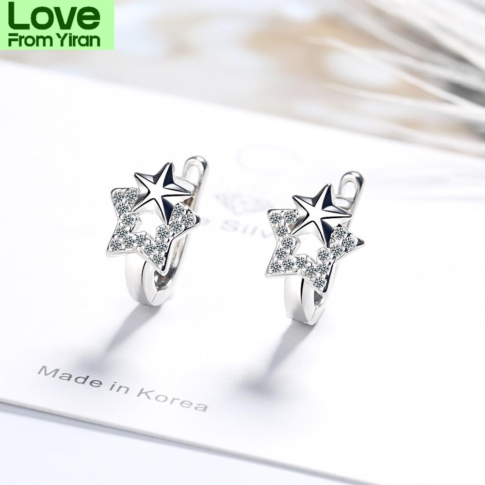 Серьги-кольца Brilliant Star Hoop из стерлингового серебра 925 пробы с ослепительным цирконием, маленькие серьги для женщин, серебряные ювелирные изделия 925 пробы Cte076
