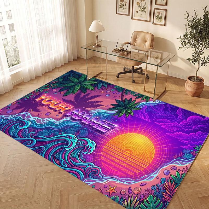 Mountain Landscape Theme Crystal Velvet Floor Rug Personalized Custom Name Text Warm Carpet Home Decoration