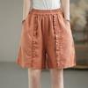 Summer Women's Shorts Casual Pants Loose Retro Pleated  Women's Cotton Linen Elastic Waist Pants