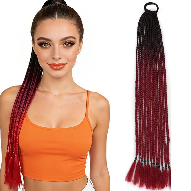 Косы-хвосты 24 дюйма Разноцветные Box Braids с резинками Синтетические накладки для волос для девочек Женские аксессуары День сумасшедших причесок
