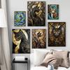 Abstract Elegant Egypt Black Cats Wall Arts Golden Cats Decoration Painting for Living Room Wall Decoration No Frame