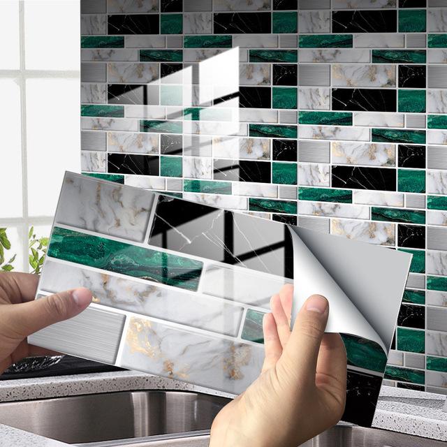12/24/48pcs 3D Marble Crystal Self-adhesive Wall Sticker Mosaic Wallpaper Kitchen Oil Sticker Bathroom Tile Wall Stickers Waterproof