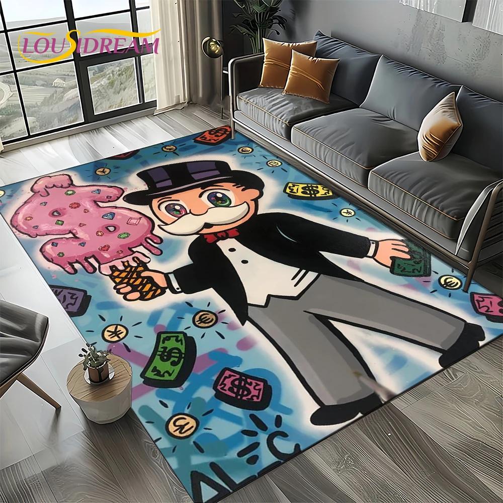 3D Rich Man Game Monopoly Dollar Cartoon Carpet Rug for Living Room Bedroom Home Sofa Decoration,Kid Area Rug Non-slip Floor Mat