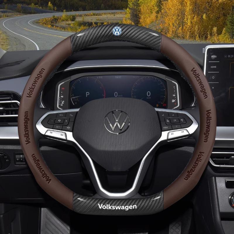 Кожаная накладка на руль автомобиля из углеродного волокна для Volkswagen T-ROC T-Cross Touareg Polo Passat Golf 5 GTI Beetle Magotan Tiguan