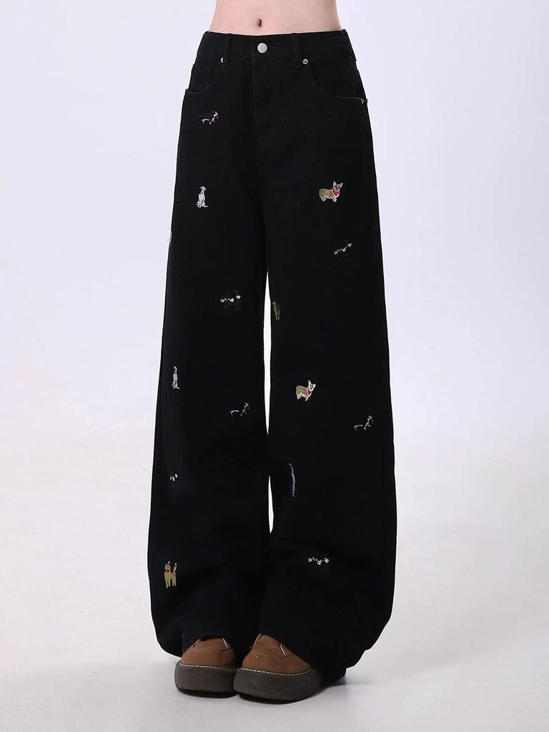 Women Straight Leg Denim Jeans Casual Solid Color Cotton Blend High Waist Daily Streetwear Long Pants
