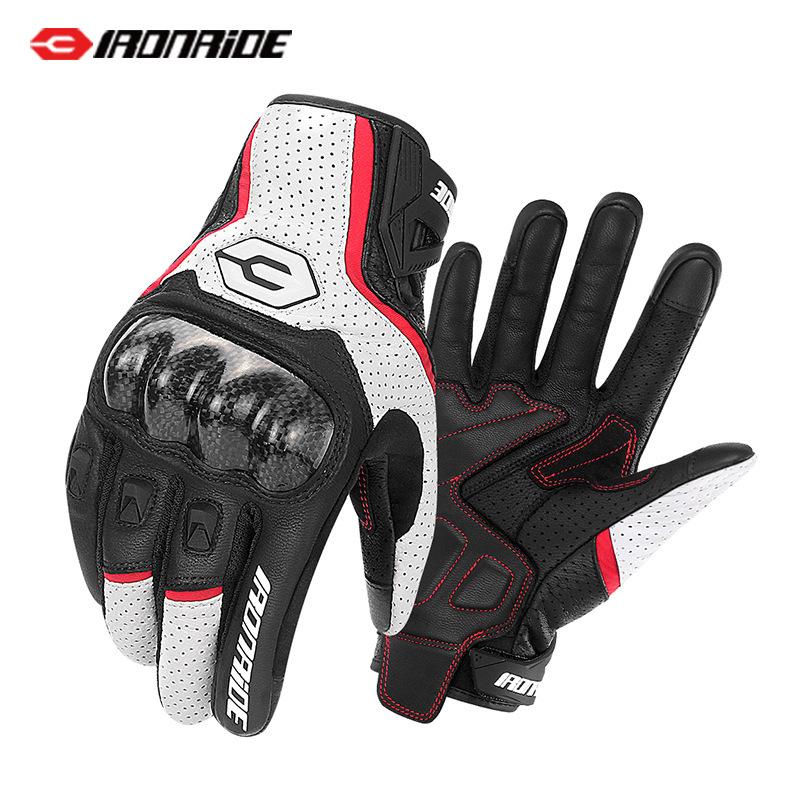 IRONRIDE Summer Motorcycle Riding Gloves Genuine Leather Carbon Fiber Anti Fall Breathable Off Road Racing Protective Gear