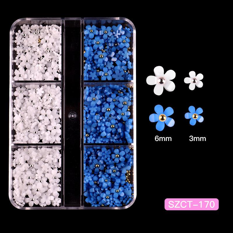 6 Grid Nail Art Jewelry Three-Dimensional Abs Resin Five-Petal Flower Nail Art Jewelry Mixed Color Mixed