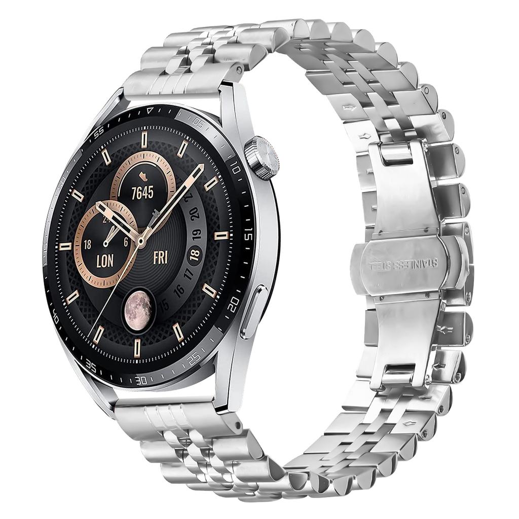 For Samsung Galaxy Watch 46mm Wrist Band 5-Bead Stainless Steel Butterfly Clasp Watch Strap