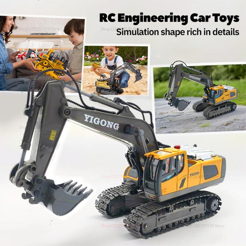 Kids Remote Control Car Toys Excavator Dump Truck Bulldozer With Lights Electric RC Vehicle Gift for Boys and Girls Outdoor Play