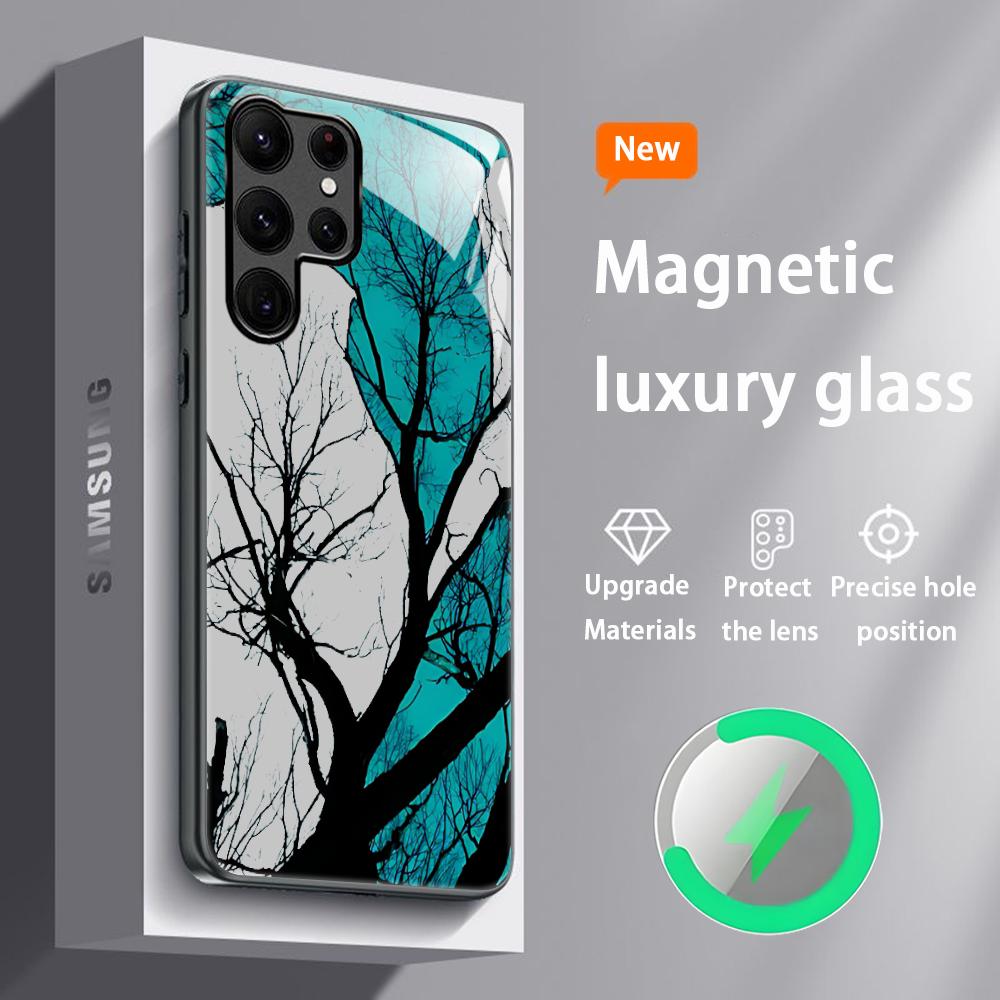 Красивый горячий чехол для телефона с дизайном дерева для Samsung S26 S25 S24 S23 S22 S21 S20 Plus Ultra, стеклянный магнитный чехол