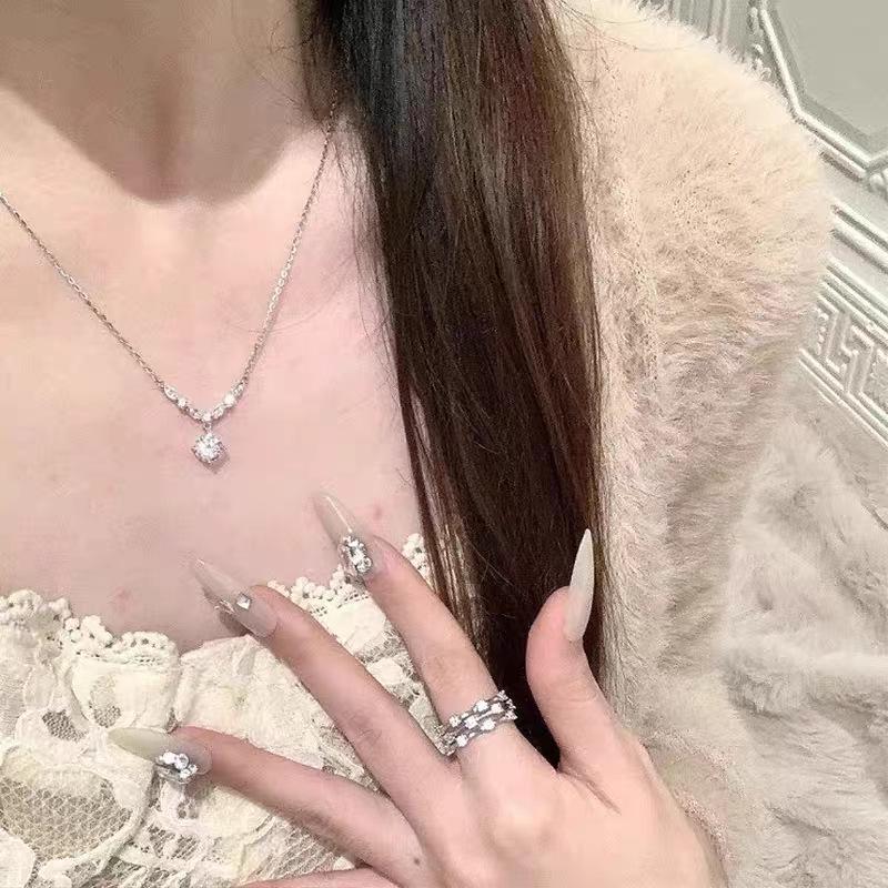 Серебряное ожерелье S925 с муассанитом «Галактика» и цепочкой с цирконами - Женский кулон 1 карат, сверкающий, идеальный рождественский подарок