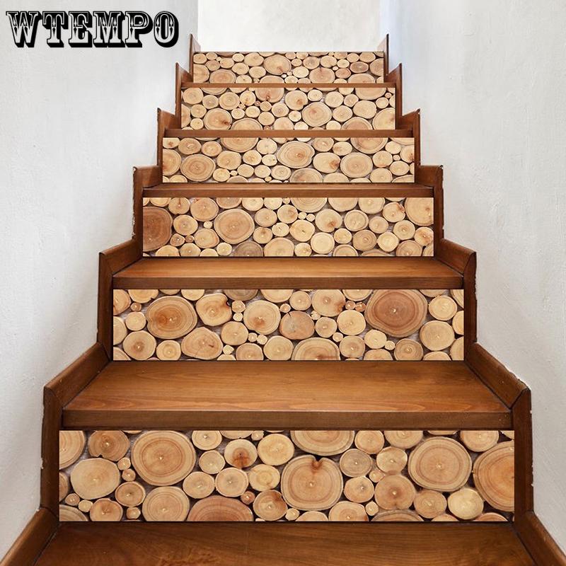 WTEMPO 2 Roll 6 Kinds of Wood Growth Rings Pattern Removable Self-Adhesive Stair Stickers Peel and Stick Renovation Stair Decals Stick Stickers