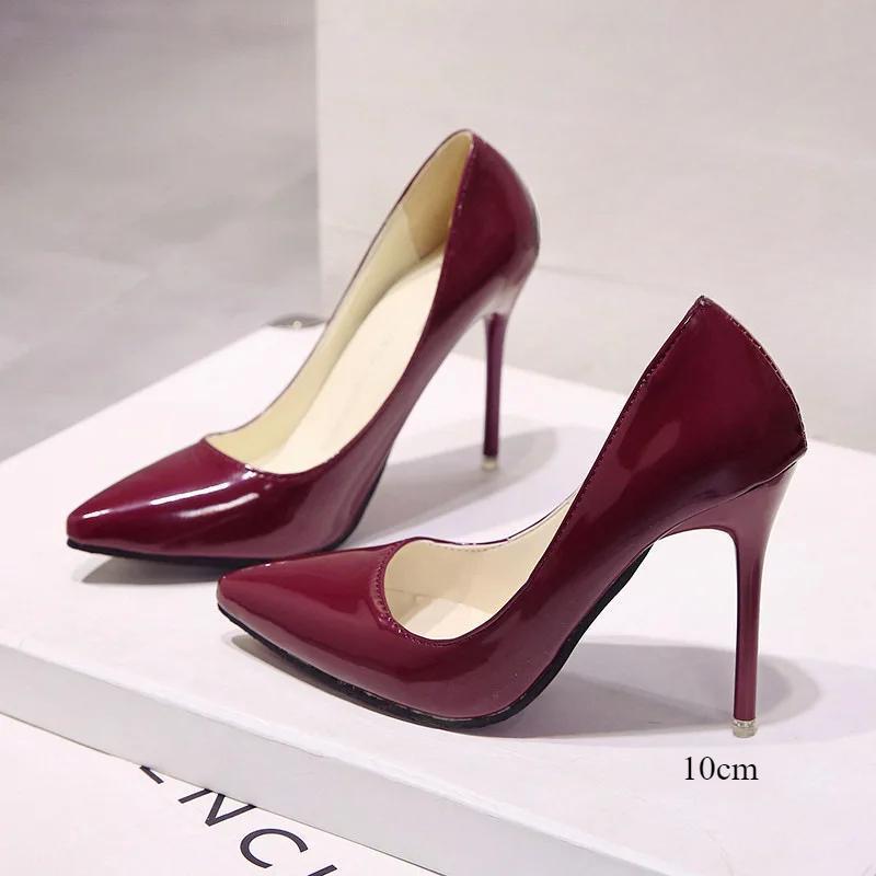 Новые однотонные туфли-лодочки женские туфли на высоком каблуке женские модные лакированные сексуальные туфли с острым носком на тонком каблуке свадебные туфли размер 44