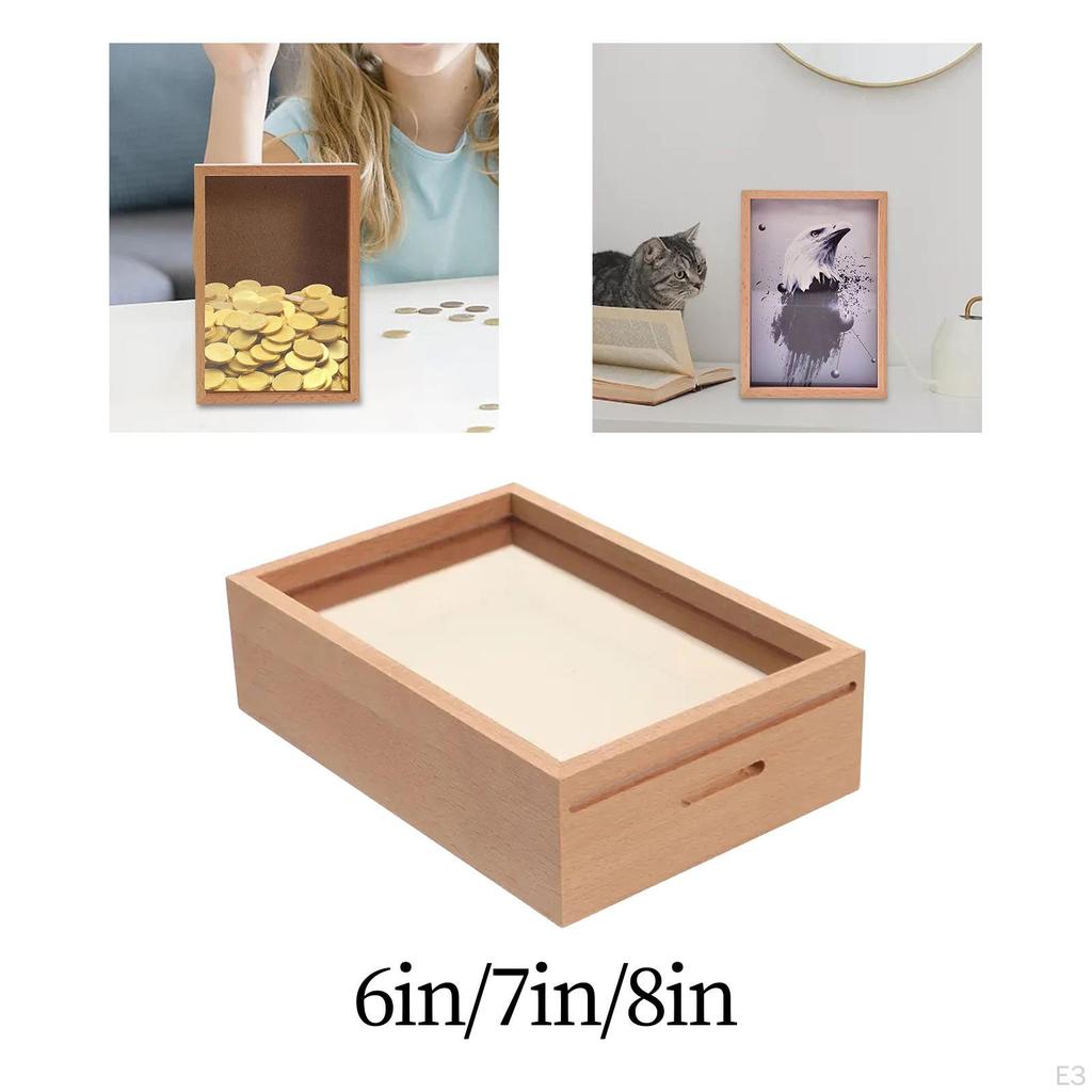 Money Bank Wooden Photo Frame Saving Pot Kids Adults Box for Cash