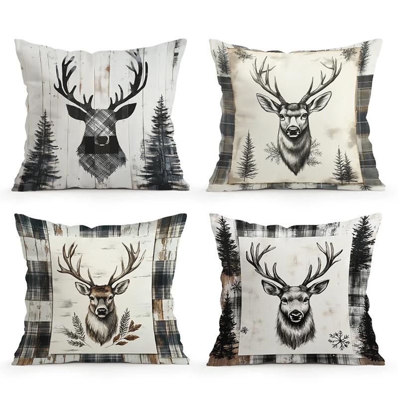 Home Decor Deer Heads & Forest Pattern Pillow Covers Pattern Cushion Cover Suitable For Sofa Bedroom Car Pillow Cover