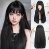 Black Long Straight Wig Air Bangs Hair 22 Inch Fiber Synthetic Heat-resistant Sweet And Natural Party or Selfie For Women Korean Fashion