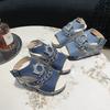 Large Wedge Denim Round Toe Fish Mouth Sandals, Fashionable and Comfortable, Versatile Rhinestone High Heels