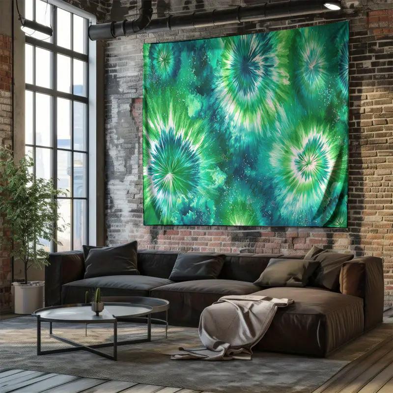 Dreamy Green Blue Gradient Abstract Art Tapestry Top Choice for Bedroom Living Room Decoration Fabric Background