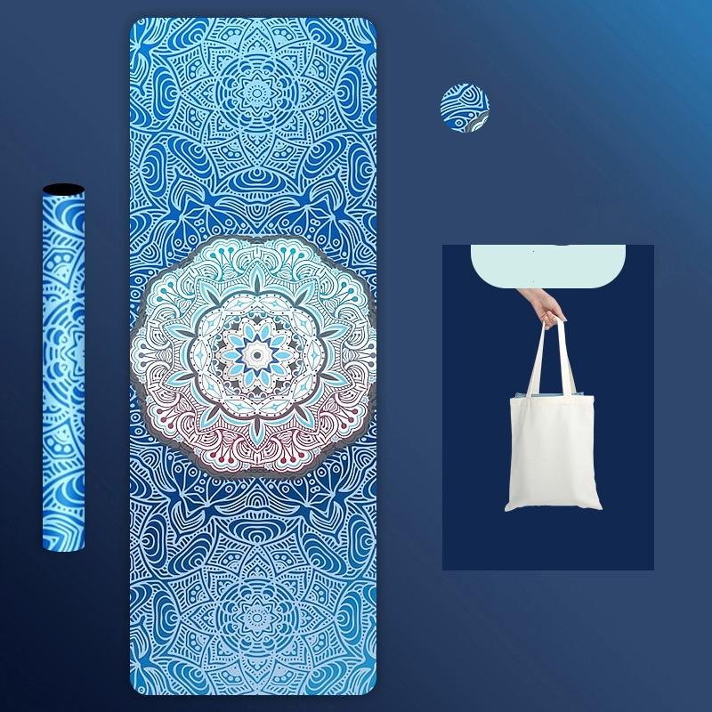 Коврик для йоги с принтом из натурального каучука и бархатной поверхностью. Тонкий нескользящий портативный складной напольный коврик, впитывающий пот. Фитнес-упражнения. Моющийся напольный коврик.