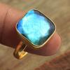 Позолоченное кольцо с лабрадоритом, массивное ювелирное изделие ручной работы из стерлингового серебра 925 пробы, эффектное кольцо