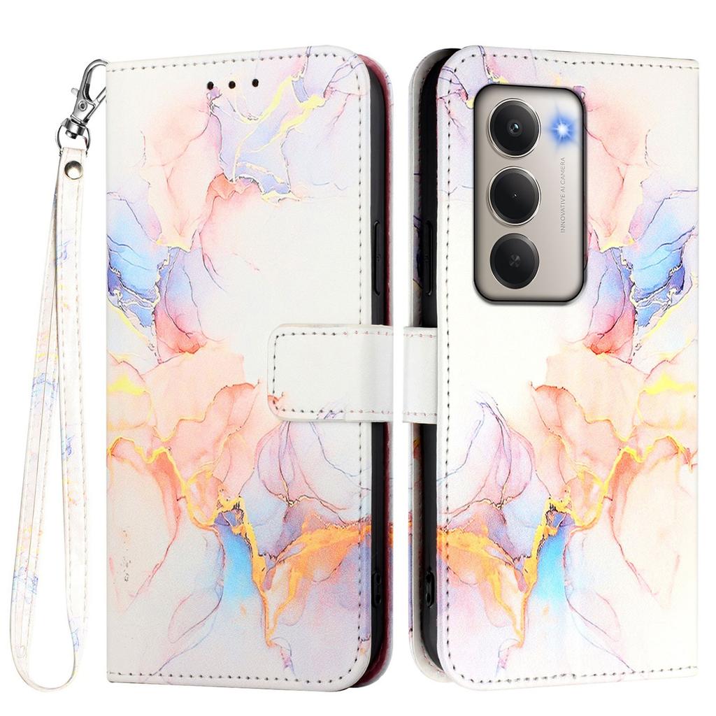 For Xiaomi Redmi 15 4G (EU) (171mm) Case with Strap Marble Pattern Leather Phone Cover Card Holder