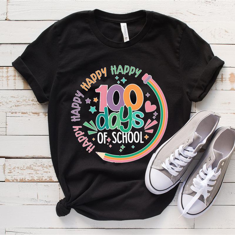 Женские топы 100 дней школы с принтом High Street Trendy Fashion Casual Cotton T Shirts Womens