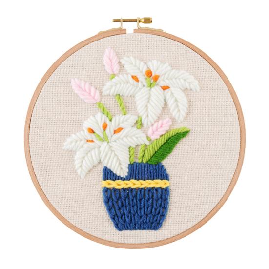 Набор для вышивания своими руками Ткань для вышивки Шерсть Пряжа Игла Пяльцы Набор Цветочный узор