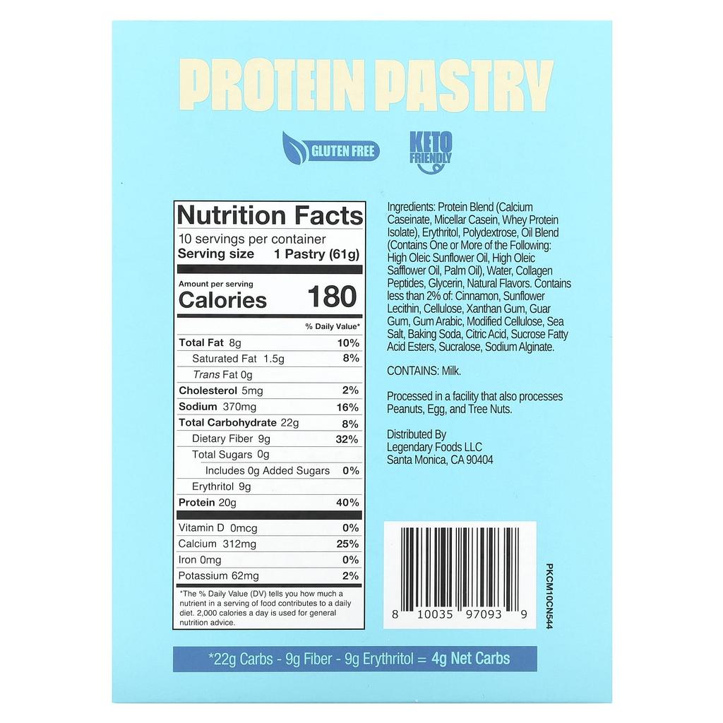 Legendary Foods Protein Pastry, Brown Sugar Cinnamon, 10 Packs, 2.2 Oz (61 G) Each