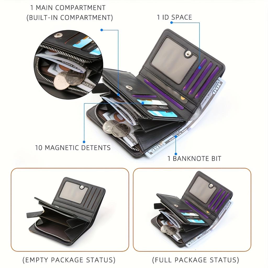 New Men's PU Leather Short Wallet With Zipper Coin Pocket Vintage Big Capacity Male Short Money Purse Card Holder