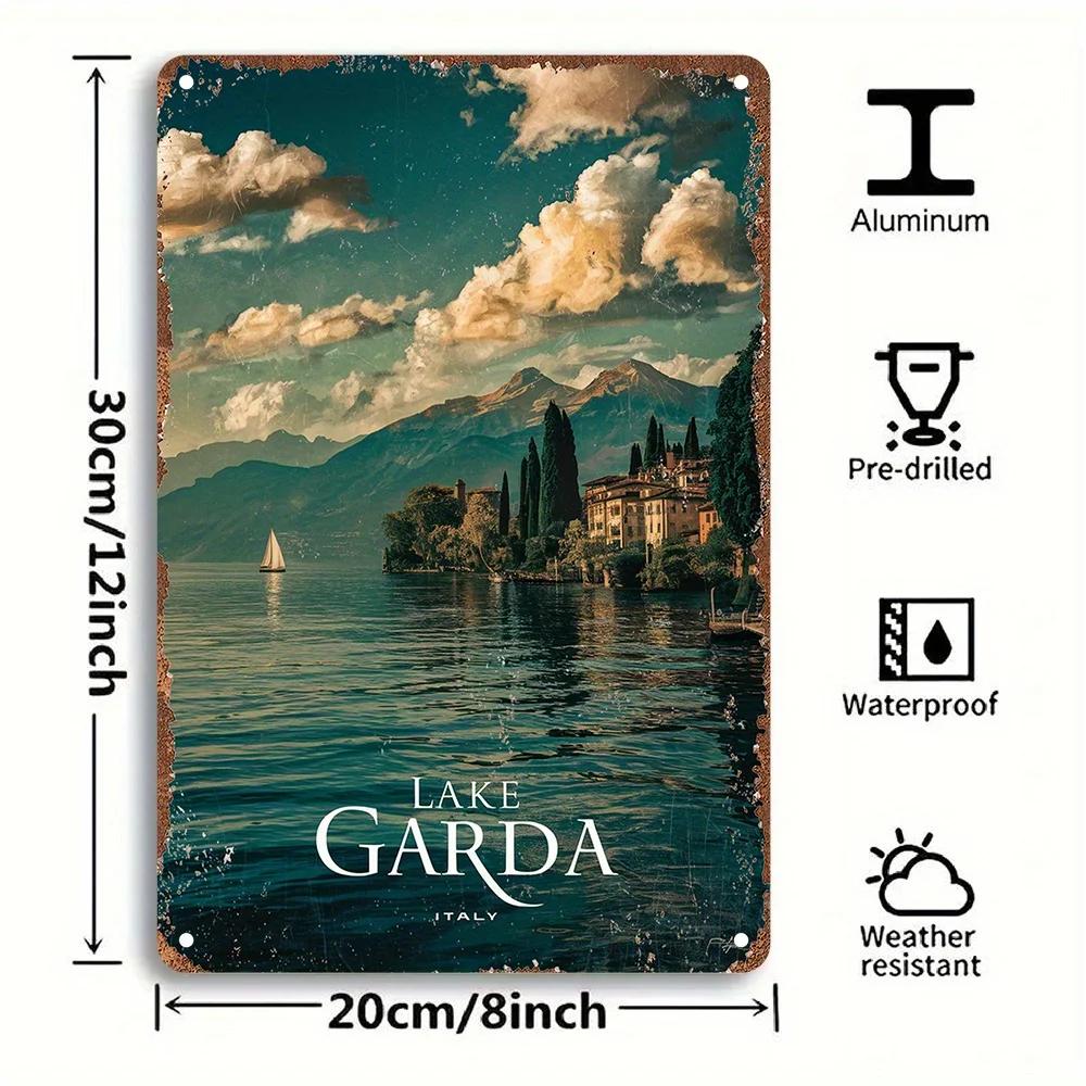 Vintage Lake Garda Italy Aluminum Sign, Ideal Gift for Home Decor for Bedroom, Kitchen, Game Room, Balcony, Garden, Porch, Bar