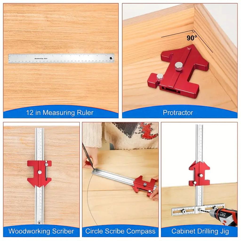 5 in 1 Cabinet Hardware Jig 7.5 Inch Adjustable Hole Distance 30 45 60 90 120 135 Degree Woodworking Scriber Drill Guide Locator