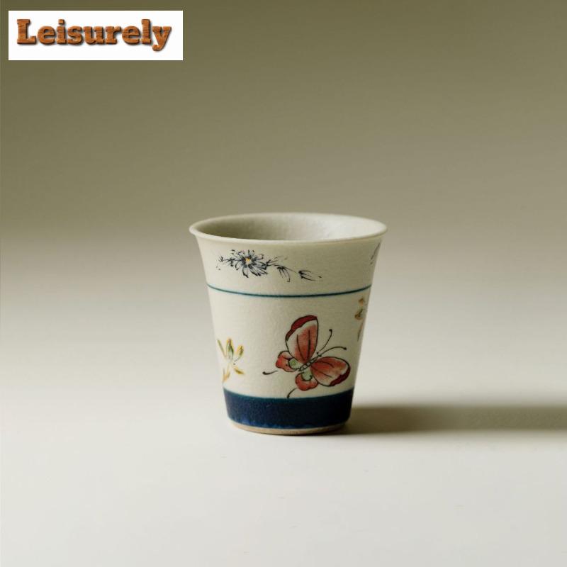 2pc/lot Butterfly Orchid Teacup Aesthetic Tea Bowl Tea Pair Tea-tasting Meditation Cup Jianzhan Master Cups Chinese Tea Set 35ml