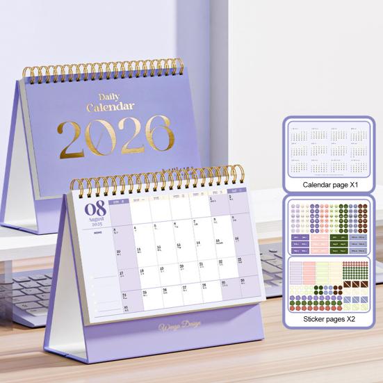 Мини настольный календарь 2026 Янв.2026 - Дек.2026 12-месячный планировщик Двойной проволочный переплет Стоячий перекидной Маленький настольный календарь для дома и офиса