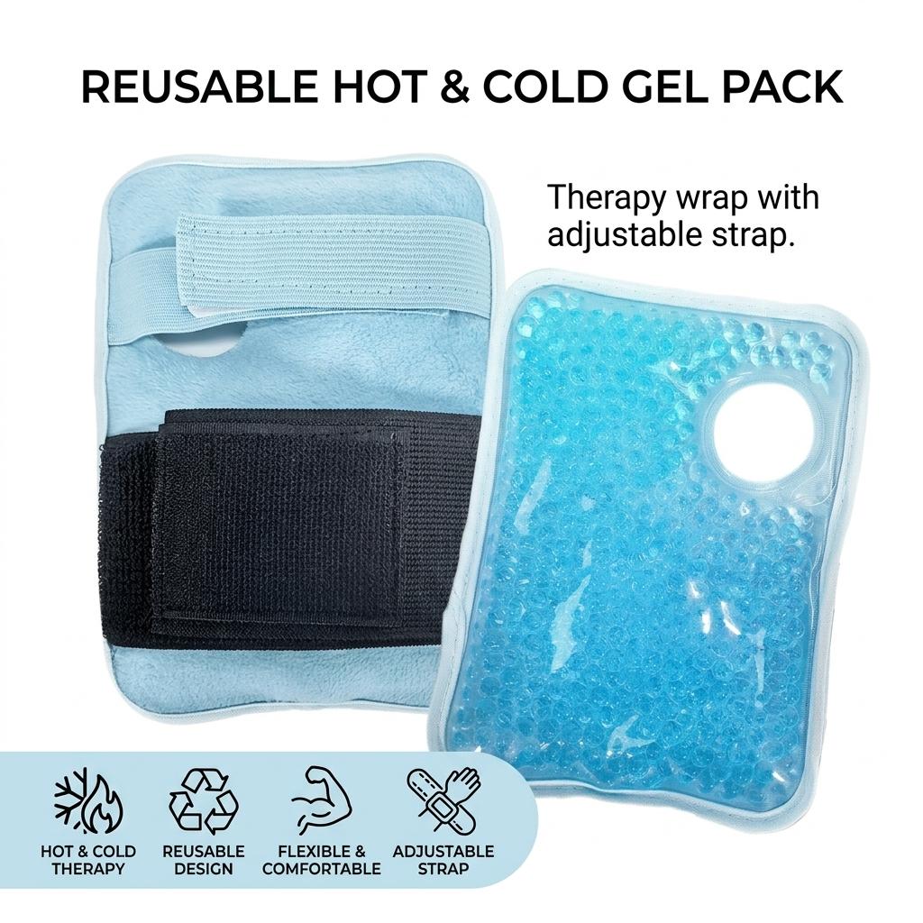 Reusable Cold Hot Therapy Gel Ice Pack With Wrist Strap For Sports Injury Relief