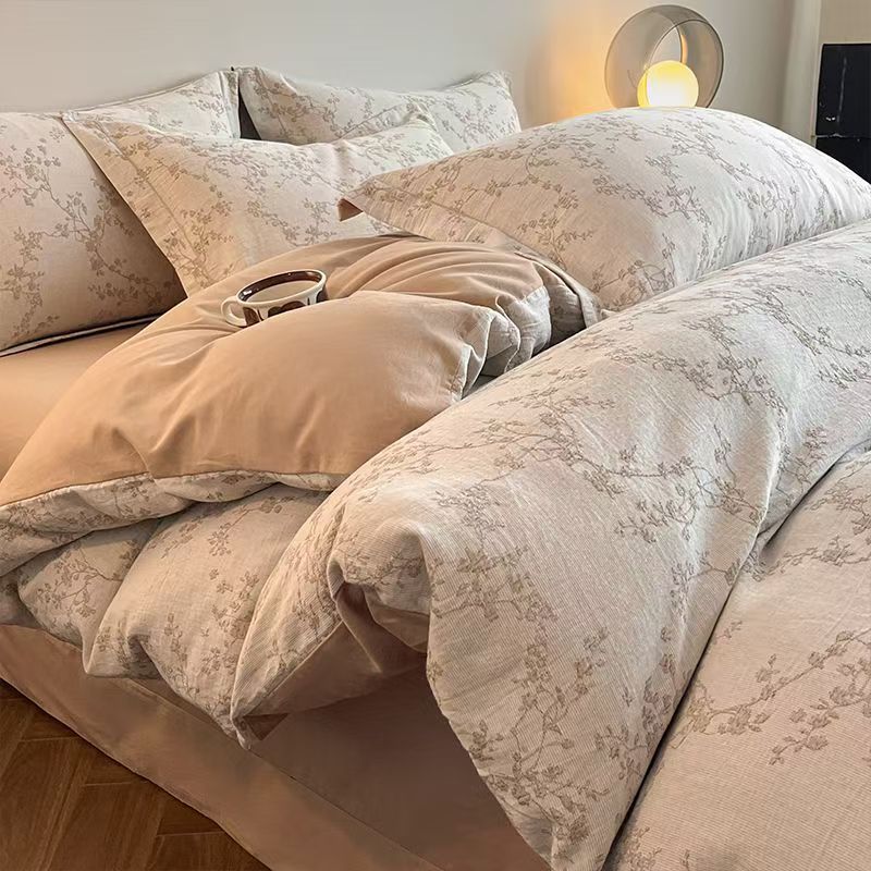 Постельное белье из чистого хлопка с начесом - Полный комплект из четырех предметов, включая простыни и наволочки из 100% хлопка - Трехкомпонентный комплект постельного белья