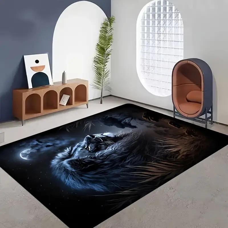 Starry Night Lion Floor Mat - Creative Golden Animal Design Area Rug - Indoor Home Decor Bedroom Living Room Laundry Carpet Rug