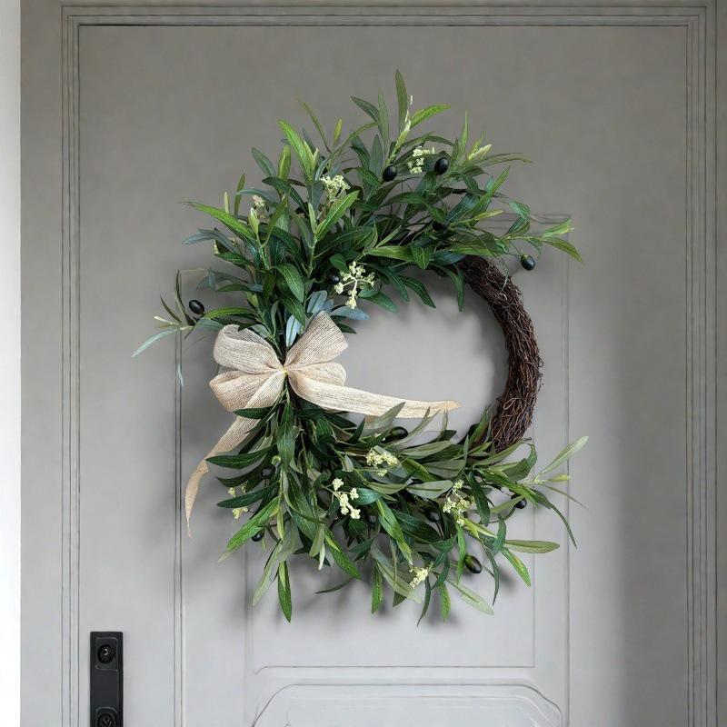2025 Faux Olive Branch Wreath for Wall Hanging and Home Decoration