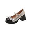 Fashion One Strap Mary Jane Single Shoes Autumn New Round Toe Shallow Mouth Butterfly Block Heel Shoes