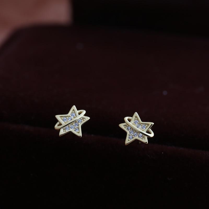 Diamond Five-pointed Star Earrings for Women Korean Version Small Cute Exquisite and Sweet Earrings Fashionable and Versatile Earrings