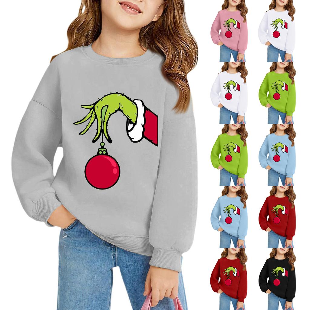 Рождественские пуловеры с круглым вырезом для девочек, детские топы с принтом