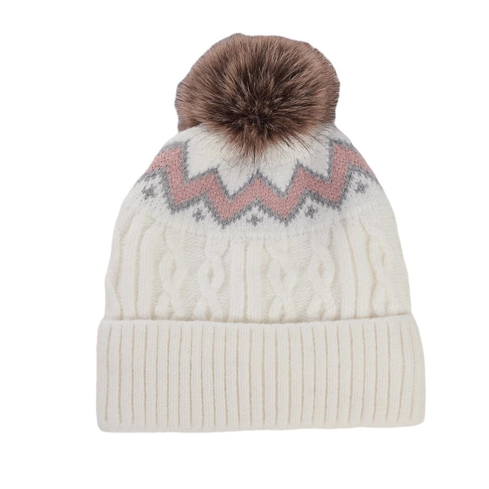 Fleece Lined Beanies Hat with Pompom Warm Cap Warm Knitted Hat Women