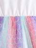 Comfort Princess Dress, Bubble Letter Print Mermaid Scale Tulle Skirt for Little Girls