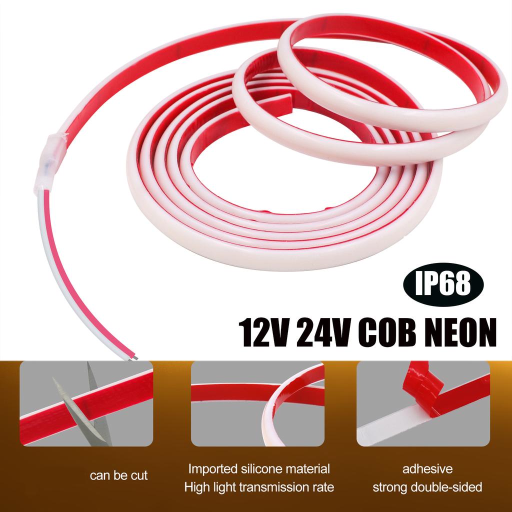 12V 24V IP68 Waterproof COB Neon Strip Hight Bright 320Leds/M Yellow/Pink/Red/White/I Blue/Pink Flexible Ribbon Rope LED Light