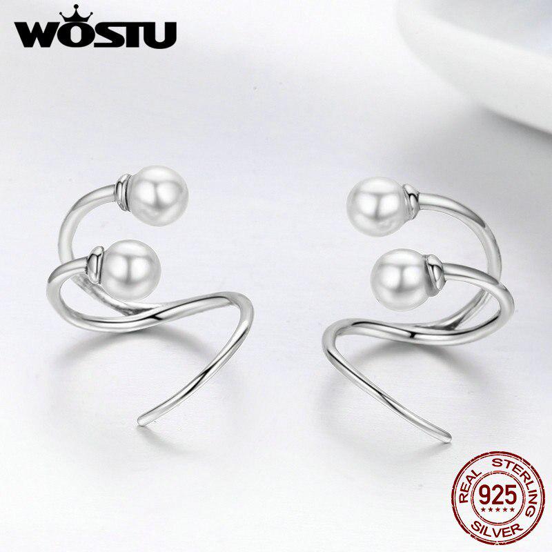 WOSTU New Style 925 Sterling Silver Intertwined Pearl Stud Earrings for Women Original Jewelry