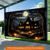 2D flat background cloth 1 piece, pumpkin lantern illuminating the dark forest background cloth