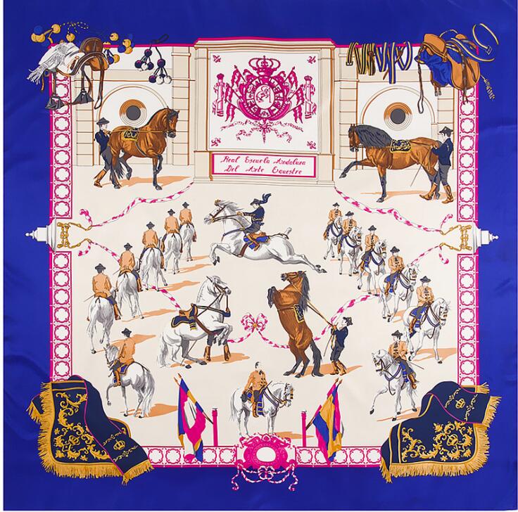 New Luxury Brand Design Sago Cycas Palm Tree Winter Square Scarf 130cm Twill Silk Scarf Women Kerchief Scarves For Ladies