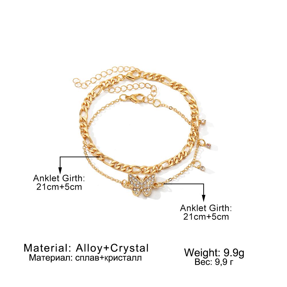 2023 Summer Butterfly Anklet Fashion Gold 5 Piece Ornament Luxury Women Sexy Beach Snake Pendant Crystal Diamond Anklet Accessory Gift Anklet Set Set