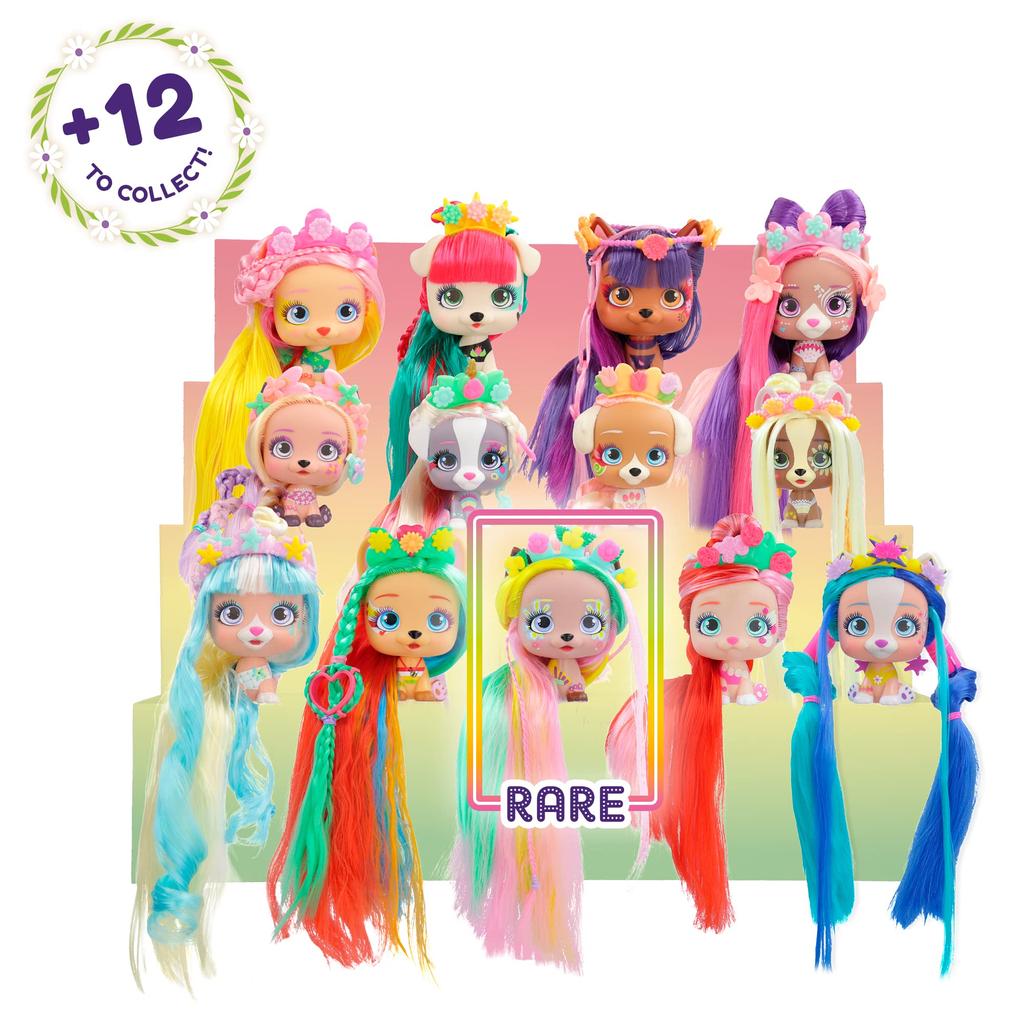 VIP Pets Spring Vibes Series Includes 1 VIP Pet 9 and 6 Hair Styling Accessories Girls and Children Ages 3 and Up - - Doll, Surprises,